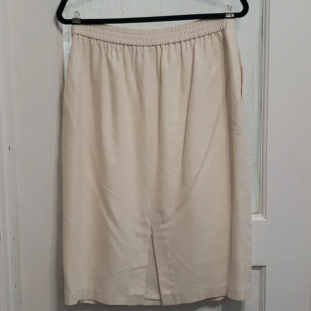 Vintage 90s Georgiou Cream Silk Skirt w/ Pockets - Picture 2 of 12